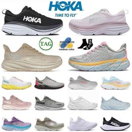 Running Hokah schoenen Hokahs Bondi 8 Clifton 9 Sneaker Men Women Black White Blanc de Blanc Peach Whip Shifting Sand Mens Trainers Outdoor Sports Grootte 36-45