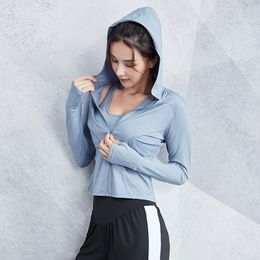 Chaquetas para correr, chaqueta para mujer, Sudadera con capucha de manga larga, ropa deportiva para Yoga, ropa de gimnasio, Jersey de secado rápido, Top de entrenamiento para Fitness para mujer