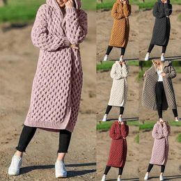 Chaquetas para correr 2021 invierno mujer cárdigan de punto con capucha abrigo suéter señora Color sólido grueso suave chaqueta de moda larga