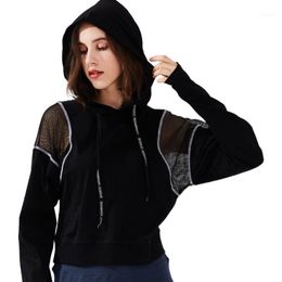 Running Jassen Lange mouwen Yoga Dragen Fitness Vrije Tijd Sweat Shirt Ademend Jas Losse Casual Mesh Hooded Sport Sexy Kleding