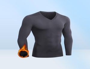 Hardloopshirts 2021 Winter Thermisch Ondergoed Shirt Heren V-hals Fleece Basislaag Sport Tops Herfst Thermokleding Pyjama Sleepwea8592601