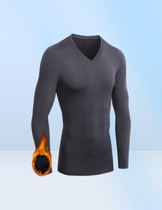 Running Jerseys 2021 hiver sous-vêtement thermique chemise hommes col en V polaire couche de base Sport hauts automne Thermo vêtements pyjamas Sleepwea9563208