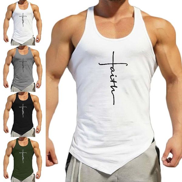 Maillots de course Gym Débardeur Hommes Lettre Impression Foi Chemise Fitness Vêtements Hommes Sports D'été Casual Slim Graphic Tees Chemises Gilet Tops