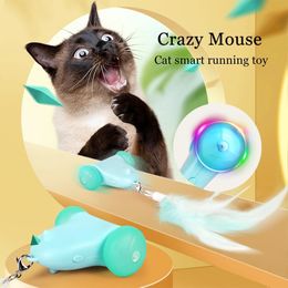 Running Mouse Cat Toys Interactivo Colorido Light Cat Teaser Sticks Movimiento irregular Gatos eléctricos Juguete Ratones Sensor inteligente Juguete para mascotas 240229