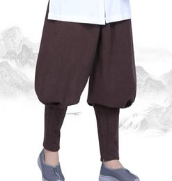 Pantalon de course hiver chaud coton lin Zen moines Shaolin Bloomers bouddhiste Budda Lay pantalon de méditation noir café gris9342309