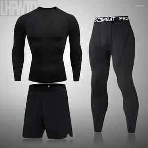 Ensembles de course 2024 Men Sport T-shirt Short inférieur 3 Pc Suit Gym Wear Deuxième sous-vêtements longs Set leggings de basket-ball de compression serrée