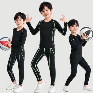 Conjuntos para correr, 2 uds., capa Base de compresión para niños, Survetement, fútbol, baloncesto, Pantalones de Entrenamiento de fútbol, pantalones cortos, mallas deportivas