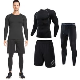 Running sets 3 stcs gym thermisch ondergoed mannen kleding sportkleding pakken compressie fitness ademende snel droge fleece mannen top broek shorts 230508