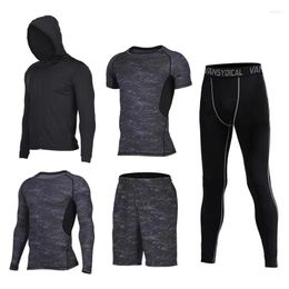 Conjuntos para correr 5 unids/set chándal para hombre traje deportivo gimnasio Fitness ropa de compresión Jogging ropa deportiva ejercicio entrenamiento medias