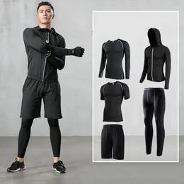 Conjuntos para correr 5 unids/set trajes deportivos de compresión para hombre medias de baloncesto de secado rápido gimnasio ropa deportiva para correr ropa de entrenamiento