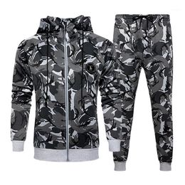 Running Sets Autumn Camouflage Sportpakken herenhoods Zipper Cardigan Sweater Sweater Sweater Sweatpants tweedelige sportkleding Casual Jogger Tracksuit