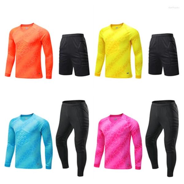 Ensembles de course Football Gardien de but Uniforme Compétition Formation Enfants Adulte Kit de sport à manches longues avec protection éponge Maillots de football