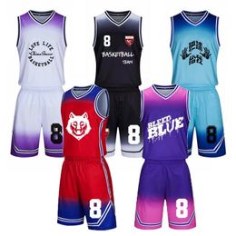 Running Sets Men Child Gradient Basketball Jersey Short Youth Top College Training Uniforms Atleet Throwback Kits Suit 230821