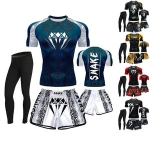 Ensembles de course Hommes Compression Pantalons de survêtement Gym Jogging Leggings Basketball Shorts Brésilien Jiu Jitsu Rash Guard MMA Training Set 230509