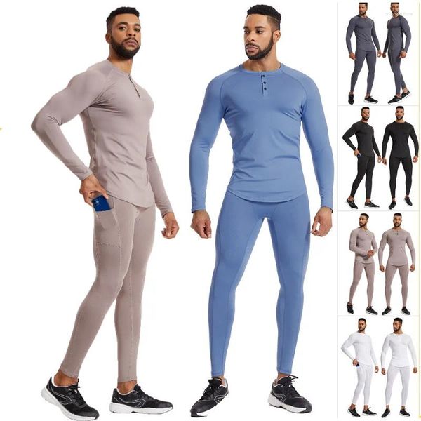 Ensembles de course hommes Football mâle Fitness Compression basket-ball exercice ski sport fond Long haut t-shirt Legging pantalon 8589