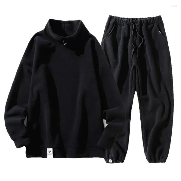 Ensembles de course hommes Joggers ensemble chaud hommes avec poches à cordon taille élastique couleur unie survêtement sweat pantalon