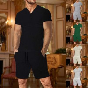 Conjuntos para correr Conjunto de pantalones cortos de camiseta con volumen de dos piezas antiarrugas y transpirables para hombre