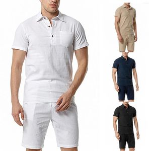 Conjuntos para correr para hombre, camisa informal de algodón y lino con bolsillo con solapa, ajustada, de manga corta, traje grande y alto, chaqueta de esmoquin ajustada de 2 años