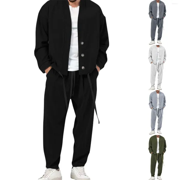 Conjuntos para correr para hombre, traje de dos piezas antiarrugas transpirable, cárdigan de manga enrollada, conjunto de pantalones, trajes para hombre