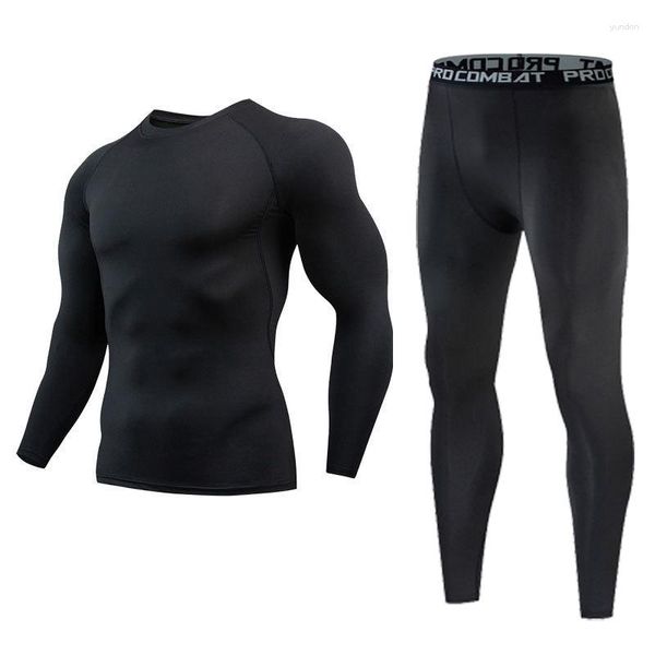 Conjuntos para correr Trajes de gimnasio de secado rápido de alta compresión elástica para hombre Otoño Invierno Espesar Fitness Camiseta de manga larga Traje deportivo ajustado