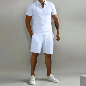 Ensembles de course pour hommes, manches courtes, couleur unie, costume à revers, mode décontractée, demi-fermeture éclair, robe de sport, veste Slim, costumes pour garçons, couleurs de smoking