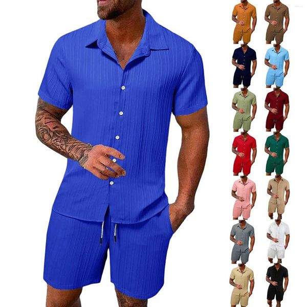 Ensembles de course Hommes été respirant deux pièces chemise froissée shorts costumes extensibles cobalt smoking ensemble jeune homme tenue de retour 40r