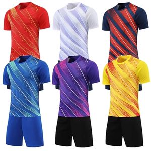 Ensembles de course Hommes manches courtes marine maillot de football ensemble violet adulte football uniforme garçon jaune enfants chemise nom personnalisé bricolage numéro 220923