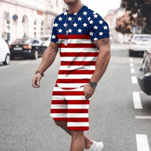 Hardloopsets Heren Korte 2-delige outfits Amerikaanse vlagpak scheidt broekjaspakken voor heren Slim Fit-set