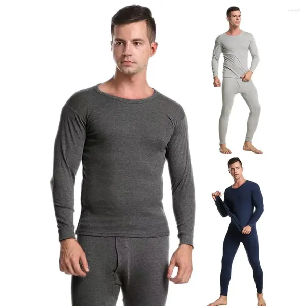 Conjuntos para correr, conjunto de pantalones con cuello redondo, ropa interior cálida de invierno de 2 piezas, pijama largo con forro polar para hombre, capa Base