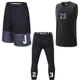 Correr sets Sports Basketball Shoting Shooting Sleeveless Shirt para hombres Entrenamiento de gimnasio 34 Longitud Leggings de compresión Running Vest ActiveWear 230508