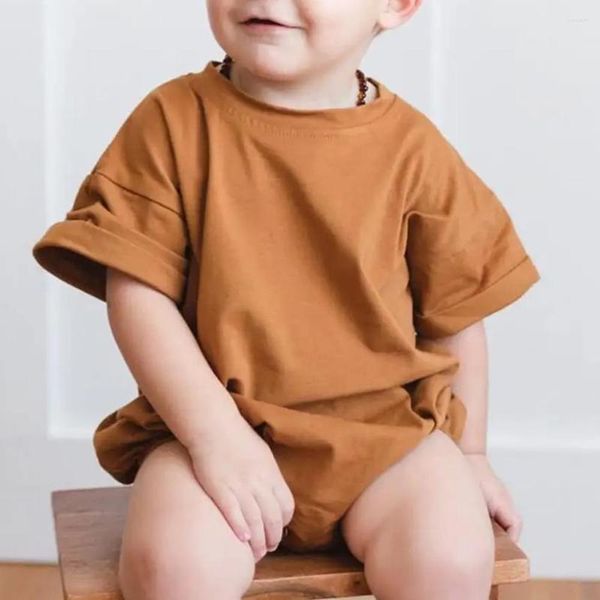 Conjuntos para correr Verano Bebé Niño Niña Triángulo Romper Manga corta Burbuja Color sólido Camiseta de gran tamaño Algodón Body Suit One Piece Out Fit