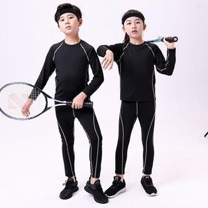 Ensembles de course couche d'hiver chemise à manches longues sous-vêtement thermique chaud o-cou ensemble vêtements de sport pour enfants Fitness longs Johns vert mince