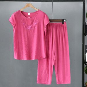 Running Sets Women Pyjamas Home Clothes Casual Sleepwear Set Short Sleeve Pajamas For Pijama Cotton Linen Pijamas XL-4XL