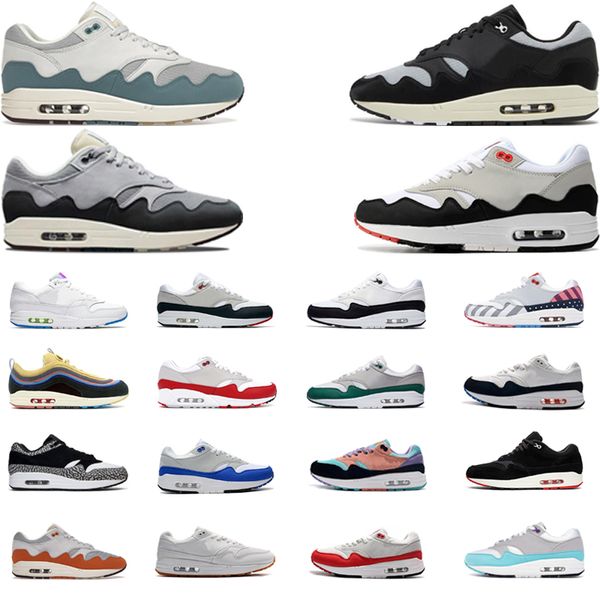 Designers Chaussures de course 1 1S 87S Hommes et femmes Baskets Baskets Patta Waves Bred Elephant White Gum EUR 36-45