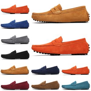 Laufschuhe 2022 Hochwertige Non-Brand-Männer Schwarz Hellblau Weinrot Grau Orange Grün Braun Herren Slip On Lazy Leder Schuhgröße 38-45