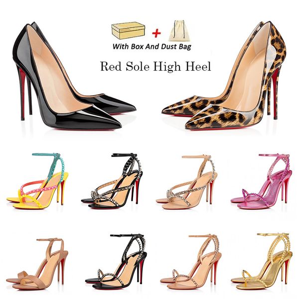 Diseñador mujer rojo fondos tacones zapatos de vestir leopardo tacón alto champagne rosa color amarillo blanco blanco damas 8 cm 10 cm 12 cm Suele Premium Whitedress Shoe With Box