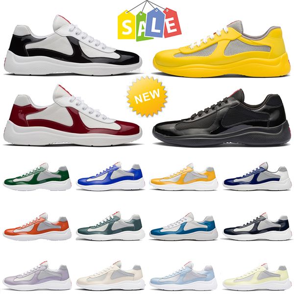 Chaussures de course Americas Cup Luxury Patent Leather America Rubber Sole Sole Casual Shoe Outdoor Yellow Black Low Top Fashion Rubber Sole Men Femmes Trainers Taille 46