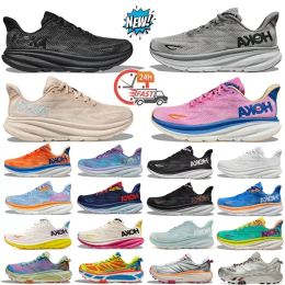 Chaussures de course Cliff 9 Bondi 8 hommes Chaussures de course pour femmes baskets extérieures masculines Triple Black and White Harbor Fog Olive Fog Transfer Sand's Sports Sports Sneakers