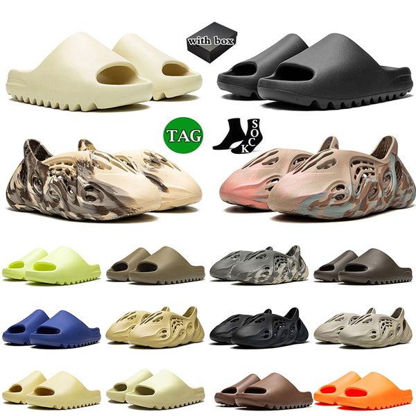 Avec une boîte de concepteur Big Size 13 mousse coureuse cale gantards plats sabots classiques onyx os pur désert de sable de sable crème argile ocher sandales plage masculines pour femmes chaussures chaussures