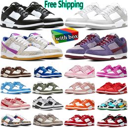 Gratis verzending met doosontwerpers Lage hardloopschoenen Panda Men Rose Whisper Brown Medium Olive Gray Fog UNC Gai Triple Pink Women Sneakers Maat 36-47