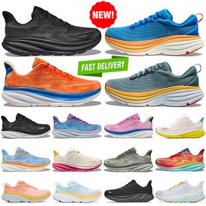 Running schoenen voor mannen dames sneakers bondi 8 clifton 9 drievoudige zwarte witte kusthemel levendige oranje roze schakel zand buiten sporttrainers