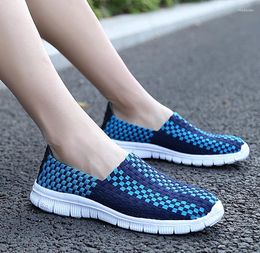 Hardloopschoenen zomer gemengde kleur weven voor volwassen hoogwaardige vrouwen ademende sneakers licht zacht bodem plat comfortabel