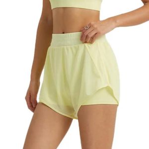 Short de course 2 en 1 pour femme taille élastique poche taille haute entraînement sportif pantalon de sport