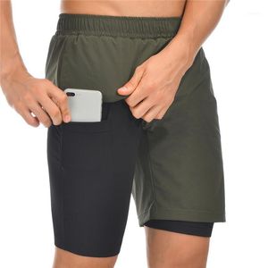 Pantalones cortos para correr 2021 hombres 2 en 1 de doble cubierta de secado rápido gimnasio sexy deporte fitness jogging entrenamiento deportes pantalones cortos1