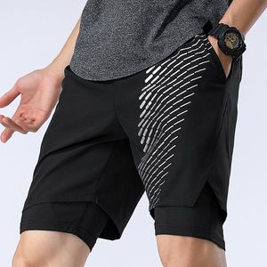 Pantalones cortos para correr 2021 Spandex ejercicio deportes jogging bolsillo interior gimnasio estampado 2 en 1 pantalones cortos para hombre