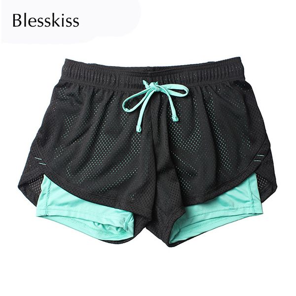 Pantalones cortos para correr BLESSKISS, pantalones cortos de yoga para mujer, Fitness, licra, estiramiento de neón, verano, ejercicio de carrera, pantalones cortos deportivos para gimnasio para mujer 230329