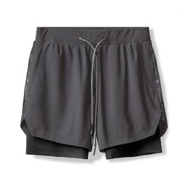 Shorts de course marque hommes été Jogging entraînement Sport hommes séchage rapide Gym Double pont Fitness vêtements d'entraînement