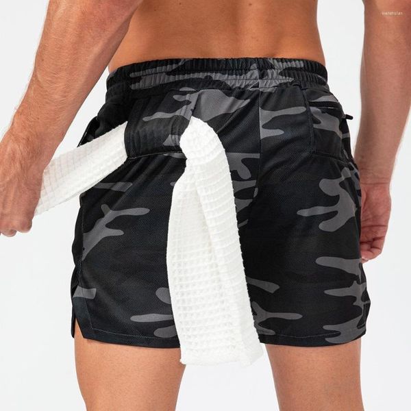 Short de course camouflage pour hommes, séchage rapide, pantalon court de Sport, Fitness, Jogging, entraînement, avec boucle de serviette de ceinture