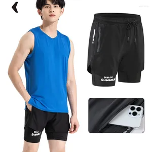 Running Shorts Fitness Men 2 in 1 SpORRS MAIS SUMPRE COURT SÉCHEUR SÉCHÉRAGE JOURT ENTRÉMINATIVE DE COMPRESSION DE COMPRESSION AVEC POCHETS 2217