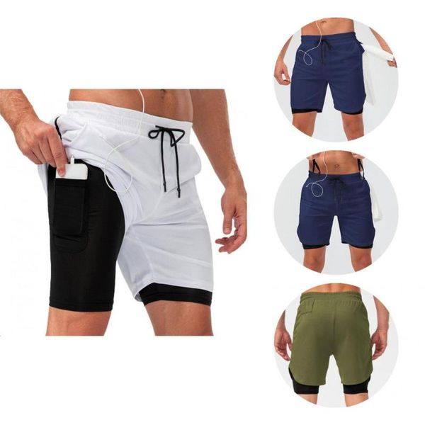 Pantalones cortos para correr Fitness con orificio para auriculares Jogging Ropa deportiva Toalla Colgando Elegante deporte absorbente de sudor